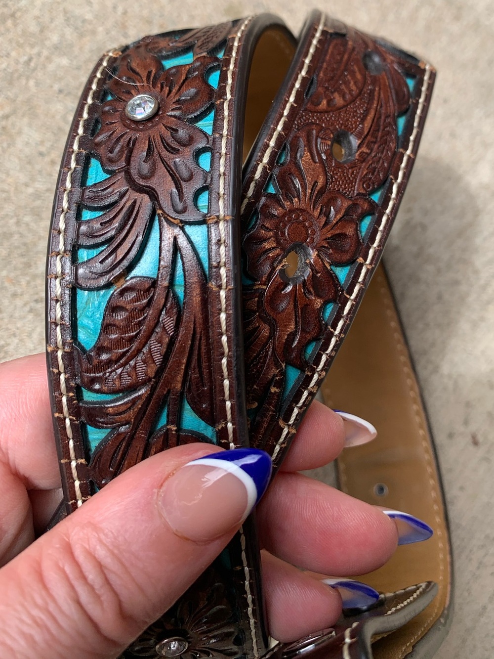 Ariat Girl's Western Belt with Turquoise Inlays - Picture 2 of 7